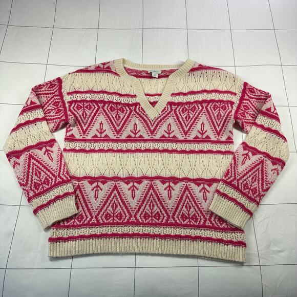 Sundance Sweater Womens XS Pink Brixen Fair Isle Pointelle Wool Blend Bohemian - Picture 2 of 8